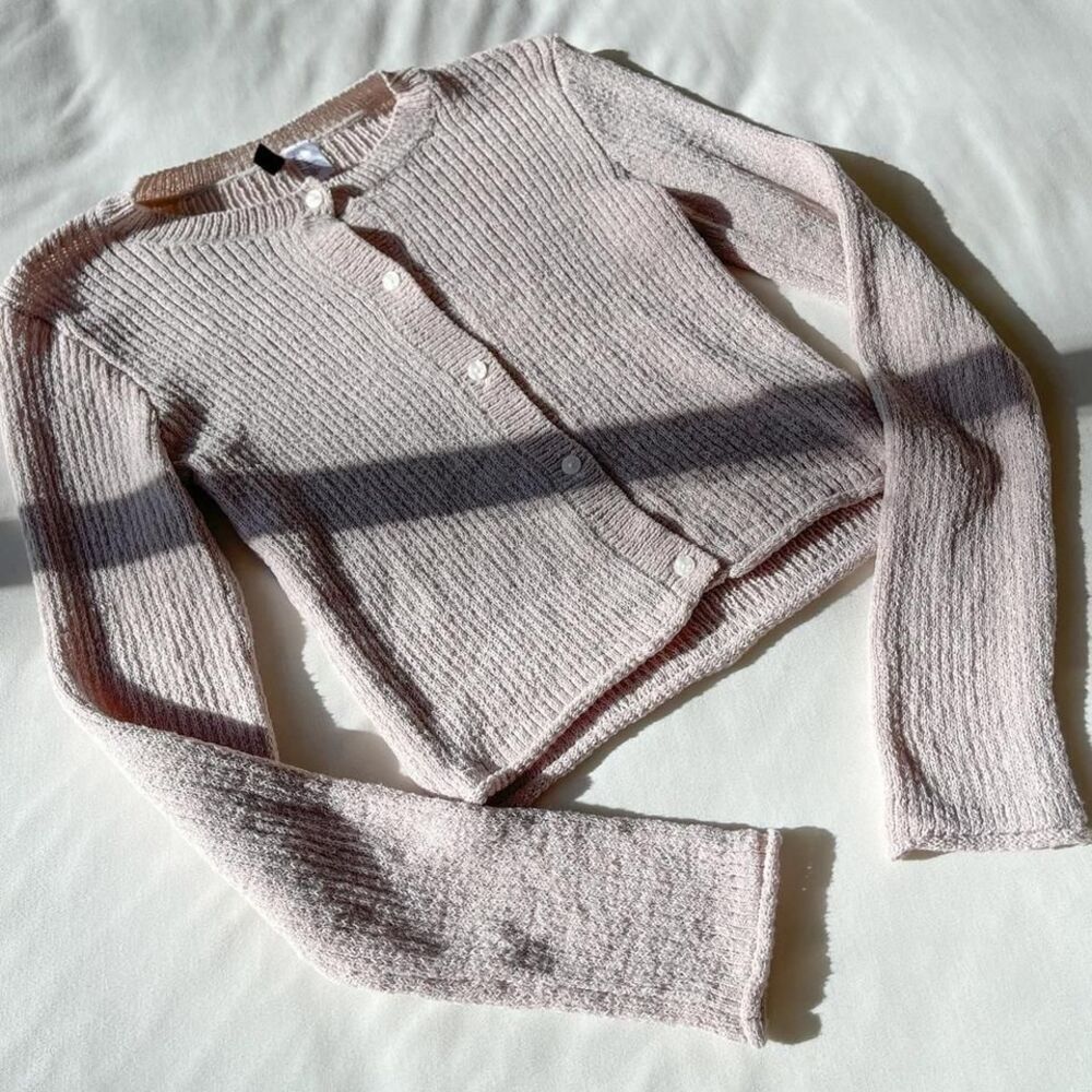 divided‎ cream button down cardigan sweater womens small